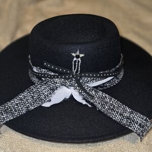 Elegant Black Women's Wide Brim Hat with Star Accent